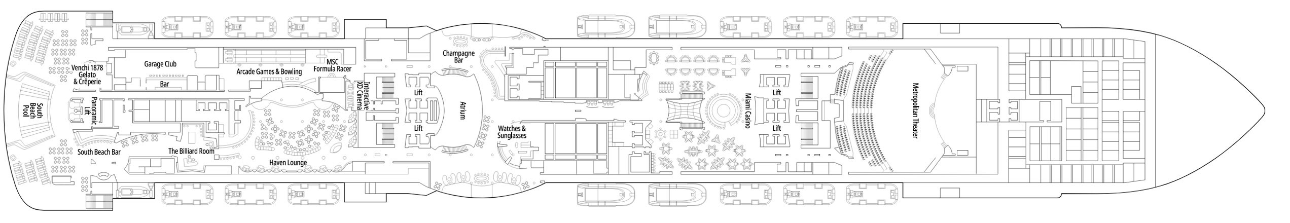 Планы палуб MSC Seaside: Палуба 7 - Miami Beach